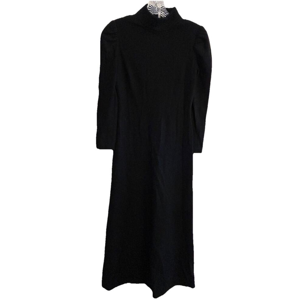 Anne Fogarty Vintage Black Wool Blend Dress High Neck Vintage Maxi Pencil S/XS